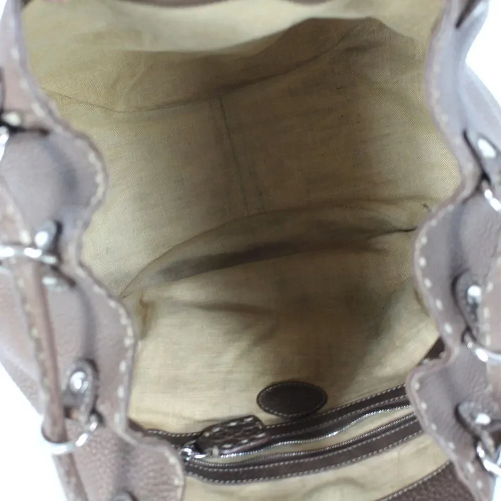 FENDI Selleria Lavorazione A Mano Bronze Pebbled Leather Satchel Handbag Bucket